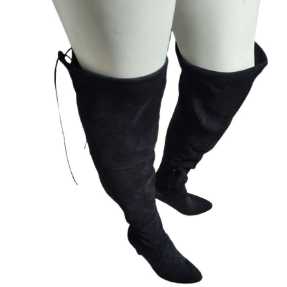 JustFab Jesyna Over the Knee 4" Heel Women's Boots US Size 9 Black Faux Suede